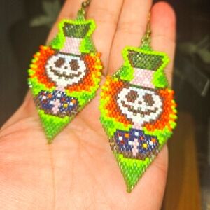 Handmade Jack Skellinton Mad Hatter Halloween Beaded Earrings